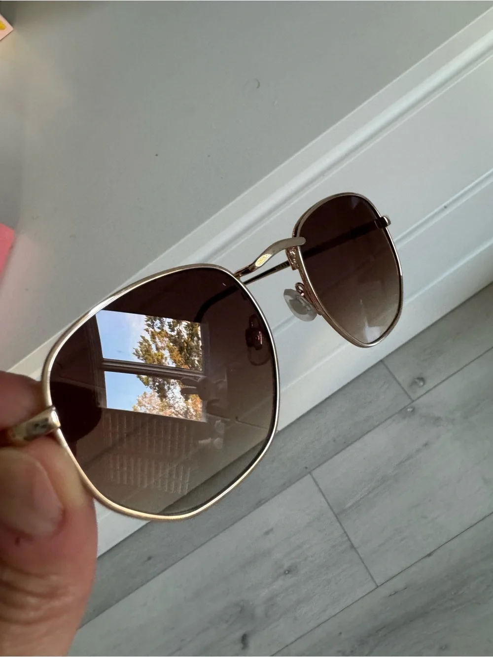 Gold Frame Sunglasses with Brown Gradient Lenses - Women's Fashion